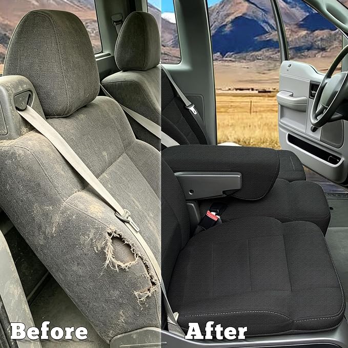 Front 40/20/40 Split Bench Seat Covers Compatible with Ford F150 XL Standard Cab 2004-2008 Sandwich Mesh Sponge Fabric Seat Protector with Integrated Seatbelts & Solid Armrest - Black
