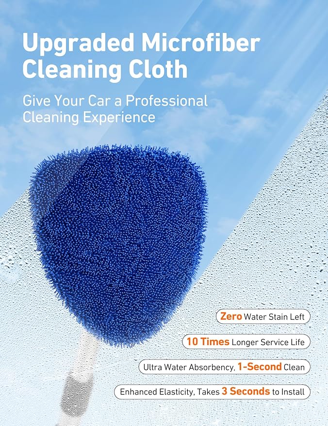 AstroAI 26" Windshield Cleaner Tool, Car Interior Window Detailing Cleaning Kit with Extendable Handle and 4 Easy-to-Install Reusable Microfiber Pads, Auto Glass Wiper Brush Kit for Car&Home, Blue