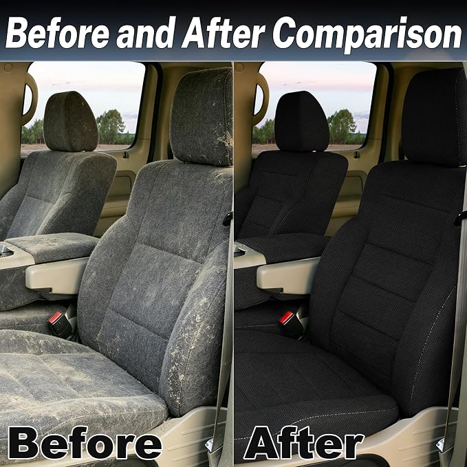 Custom 40/20/40 Split Bench Seat Covers for Ford F150 XL/Standard Cab 2004 2005 2006 2007 2008 Sandwiched Cloth Protector Interior Accessories，Waterproof & Machine Washable - Black