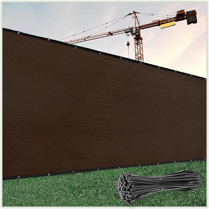ColourTree Customized Size 6' x 20' Brown Fence Screen Privacy Screen - Commercial Grade 170 GSM - Heavy Duty - 3 Years Warranty - Cable Zip Ties Included