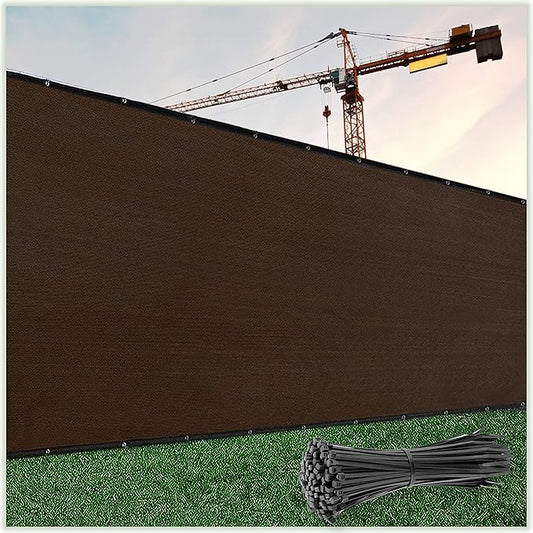 ColourTree Customized Size 6' x 20' Brown Fence Screen Privacy Screen - Commercial Grade 170 GSM - Heavy Duty - 3 Years Warranty - Cable Zip Ties Included