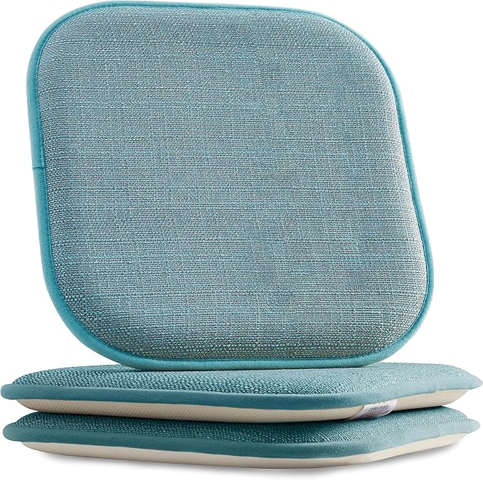 Elegant Comfort Chair Cushion Covers with Ties and Non Skid Rubber Backing-Thick Memory Foam - Soft Cushion Pad- Rounded Square Seat Cover- 16 x 16 Inches - Set of 2 Mosaic Textured Pattern, Aqua
