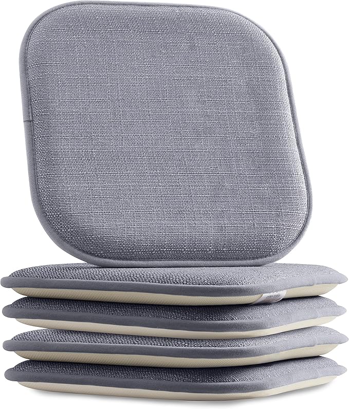 Elegant Comfort Chair Cushion Covers with Ties and Non Skid Rubber Backing-Thick Memory Foam - Soft Cushion Pad- Rounded Square Seat Cover- 16 x 16 Inches - Set of 4 Mosaic Textured Pattern, Gray