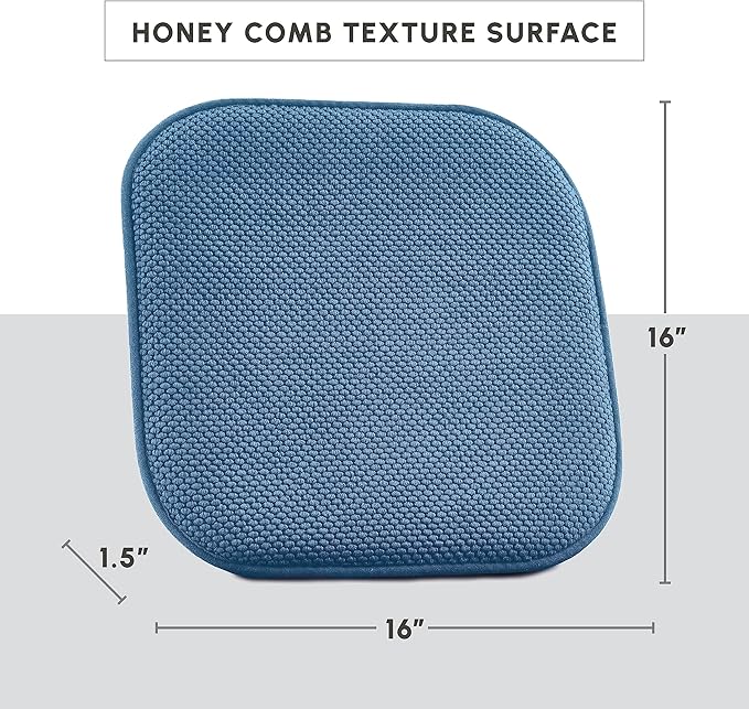 Elegant Comfort Chair Cushion Covers with Ties and Non Skid Rubber Backing-Thick Memory Foam - Soft Cushion Pad- Rounded Square Seat Cover-16 x 16 Inches- Honeycomb Textured Pattern, Set of 4, Blue