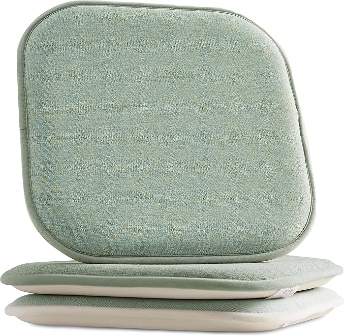 Elegant Comfort Chair Cushion Covers with Ties and Non Skid Rubber Backing-Thick Memory Foam - Soft Cushion Pad- Rounded Square Seat Cover- 16 x 16 Inches - Set of 2 Thatch Textured Pattern, Sage