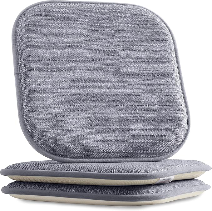 Elegant Comfort Chair Cushion Covers with Ties and Non Skid Rubber Backing-Thick Memory Foam - Soft Cushion Pad- Rounded Square Seat Cover- 16 x 16 Inches - Set of 2 Mosaic Textured Pattern, Gray
