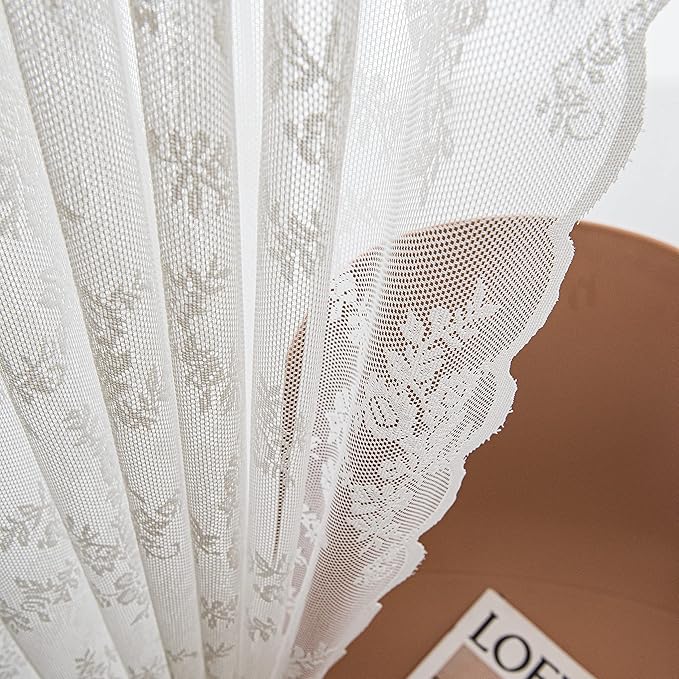 Sutuo Home Lace Curtains 72 Inches Length 2 Panels Set, White Sheer Window Floral Vintage Voile Window Panel Treatment Pair for Bedroom/Living Room/Kitchen, Decor Rod Pocket W57 x L72