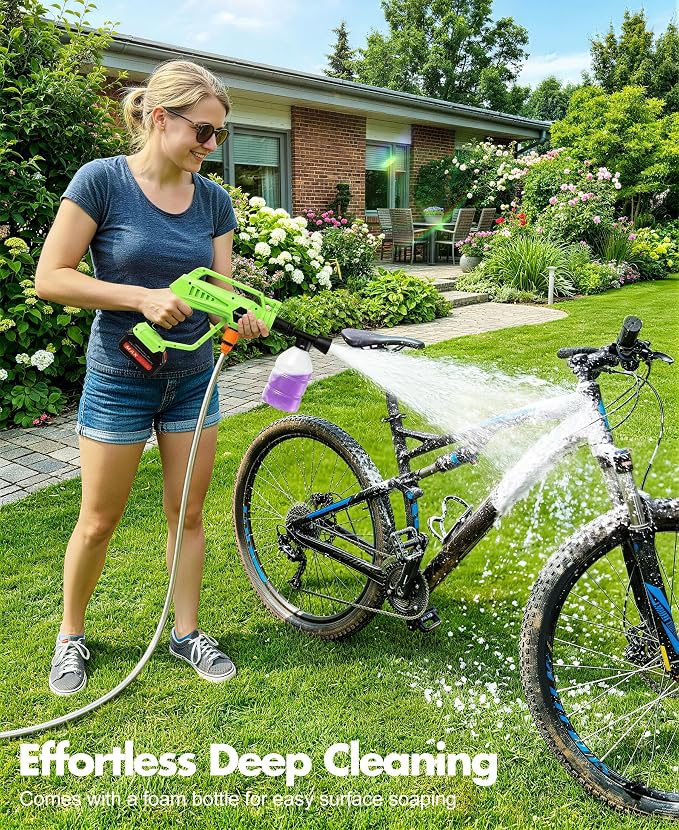 DeeprClean Cordless Car Washer with 6-in-1 Nozzle, Portable Vehicle Cleaning Tool with Brushless Motor |3 Adjustable Levels & Battery Display | Lightweight Spray Tool for Car, Patio Outdoor Use-Lime