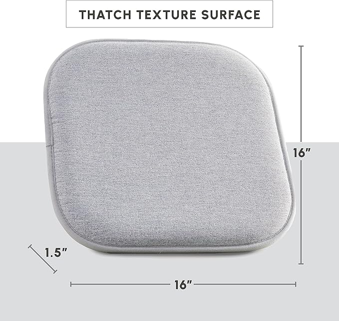 Elegant Comfort Chair Cushion Covers with Ties and Non Skid Rubber Backing-Thick Memory Foam - Soft Cushion Pad- Rounded Square Seat Cover- 16 x 16 Inches - Set of 6 Thatch Textured Pattern, Gray
