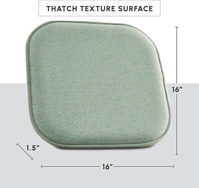 Elegant Comfort Chair Cushion Covers with Ties and Non Skid Rubber Backing-Thick Memory Foam - Soft Cushion Pad- Rounded Square Seat Cover- 16 x 16 Inches - Set of 8 Thatch Textured Pattern, Sage