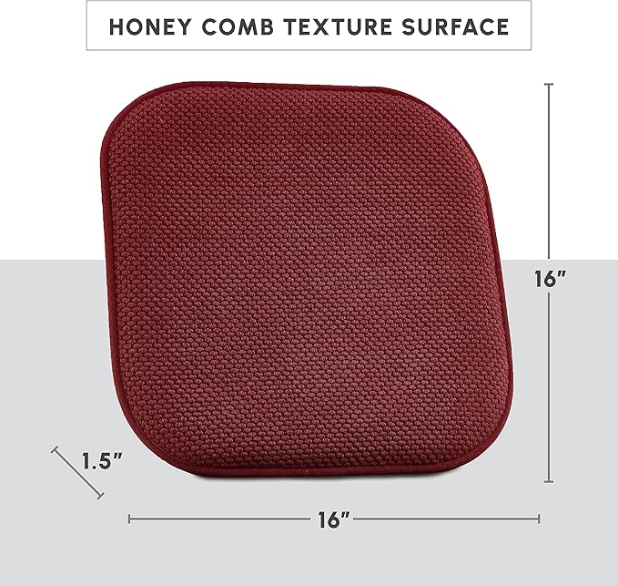 Elegant Comfort Chair Cushion Covers with Ties and Non Skid Rubber Backing-Thick Memory Foam - Soft Cushion Pad- Rounded Square Seat Cover-16 x 16 Inches-Honeycomb Textured Pattern, Set of 4, Burgundy