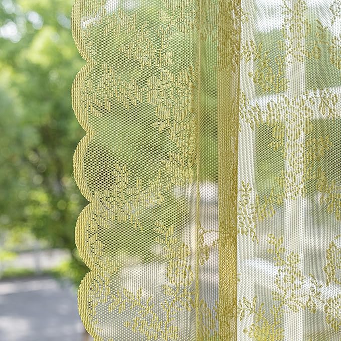 Sutuo Home Lace Curtains for Bedroom Nursery Room 72 Inches Long 2 Set, Boho Sheer Panels Floral Embroidery Lacy Vintage Antique Window Treatment Pair Spring Decor, Rod Pocket, W57 x L72,Sage Green