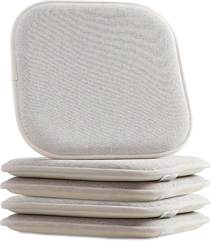Elegant Comfort Chair Cushion Covers with Ties and Non Skid Rubber Backing-Thick Memory Foam - Soft Cushion Pad- Rounded Square Seat Cover- 16 x 16 Inches - Set of 4 Thatch Textured Pattern, Cream