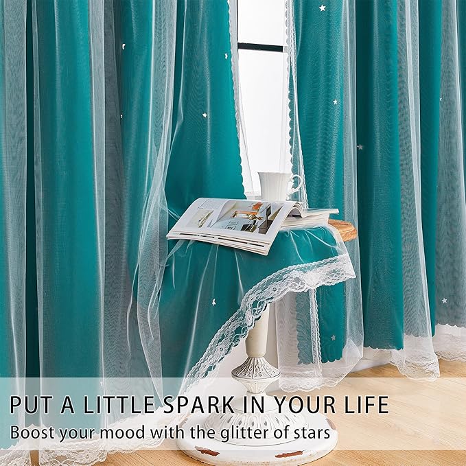 XiDi Blackout Curtains for Girls & Kids Room - 84" Long 2 Panel Teal Unicorn