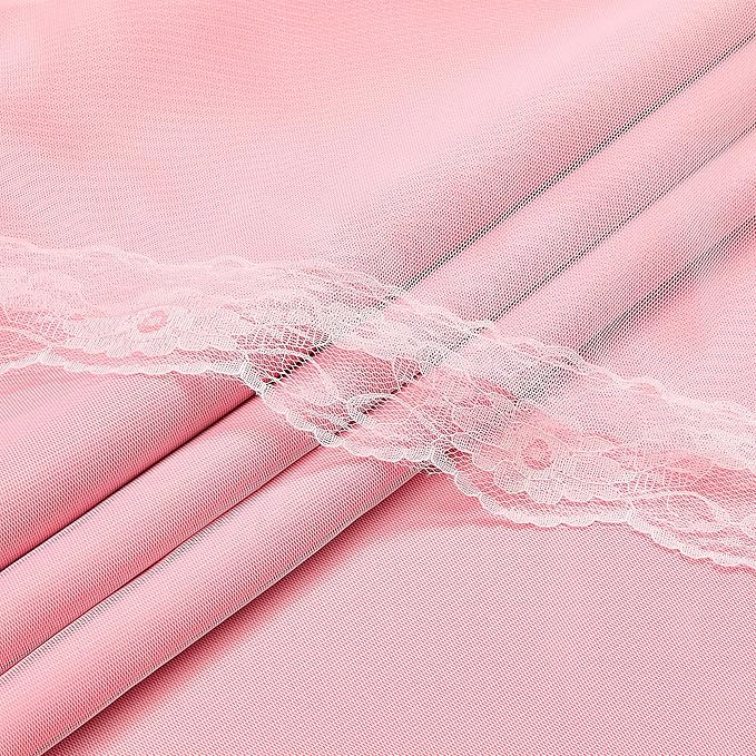 XiDi Double Layer Curtains with Sheer Overlay for Girls Kids Bedroom 96 Inches Long Pink Blackout Curtains Princess Nursery Thermal Insulated Room Darkening Grommet Drapes Lace Hem 2 Panels W52xL96