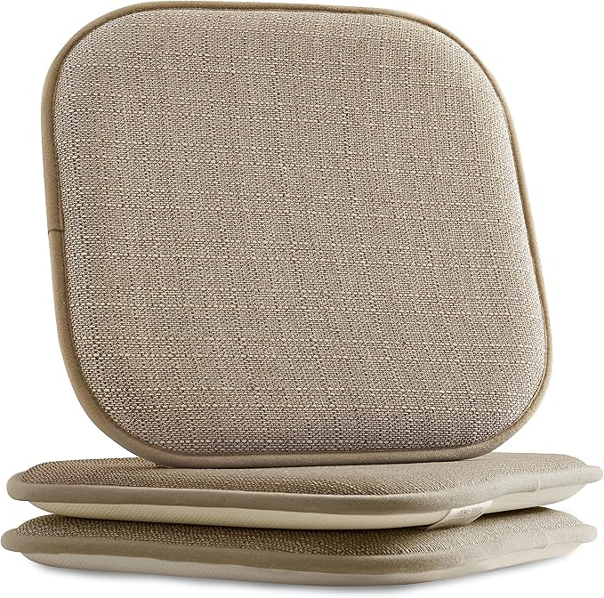 Elegant Comfort Chair Cushion Covers with Ties and Non Skid Rubber Backing-Thick Memory Foam - Soft Cushion Pad- Rounded Square Seat Cover- 16 x 16 Inches - Set of 2 Mosaic Textured Pattern, Taupe