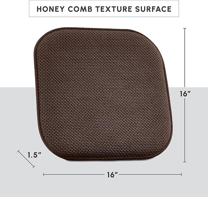Elegant Comfort Chair Cushion Covers with Ties and Non Skid Rubber Backing-Thick Memory Foam - Soft Cushion Pad- Rounded Square Seat Cover-16 x 16 Inches- Honeycomb Textured Pattern, Set of 4, Brown