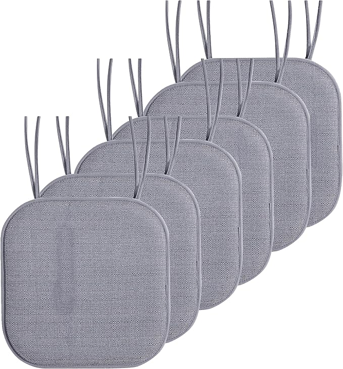 Elegant Comfort Chair Cushion Covers with Ties and Non Skid Rubber Backing-Thick Memory Foam - Soft Cushion Pad- Rounded Square Seat Cover- 16 x 16 Inches - Set of 6 Mosaic Textured Pattern, Gray