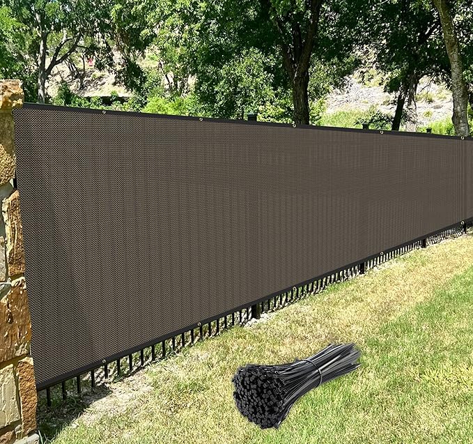 Windscreen4less Privacy Fence Screen Heavy Duty Windscreen Fencing Mesh Fabric Shade Net Cover with Brass Grommtes for Outdoor Wall Garden Yard Pool Deck, 8'x245' Brown
