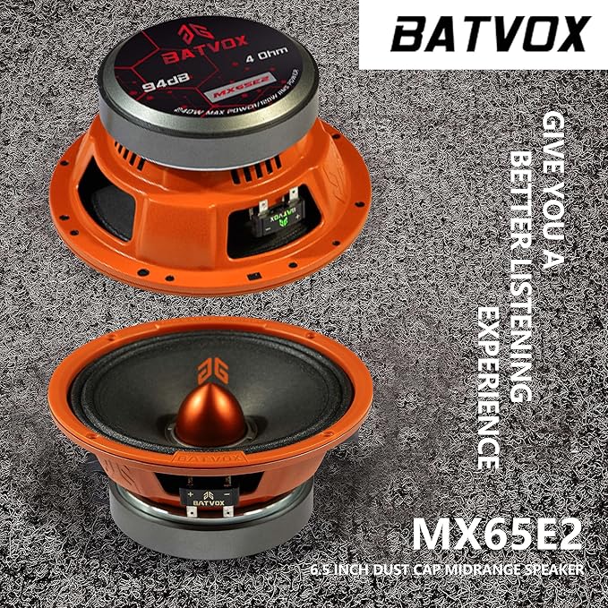 MX65E2 Midrange Loudspeaker 6.5" Orange Bullet, 480W Max, 4 Ohms, Premium Quality Audio Door Speakers for Car or Truck Stereo Sound System, Orange (2 Speaker)