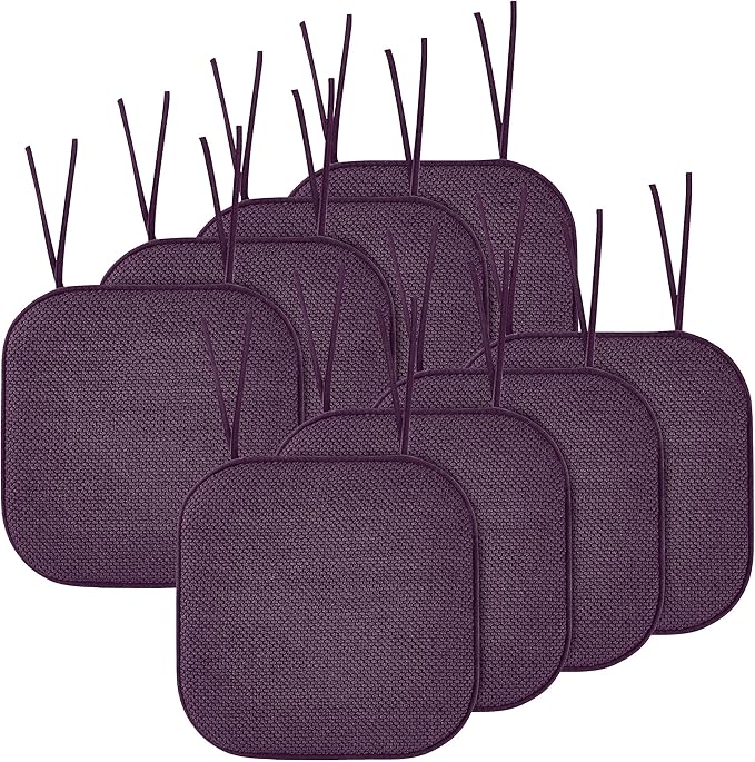 Elegant Comfort Chair Cushion Covers with Ties and Non Skid Rubber Backing-Thick Memory Foam - Soft Cushion Pad- Rounded Square Seat Cover-16 x 16 Inches- Honeycomb Textured Pattern, Set of 8, Purple