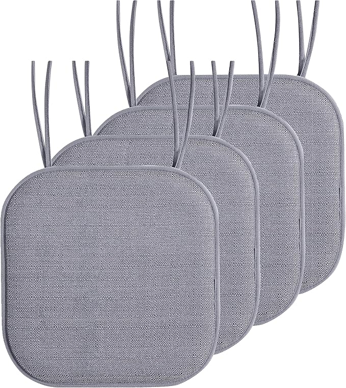 Elegant Comfort Chair Cushion Covers with Ties and Non Skid Rubber Backing-Thick Memory Foam - Soft Cushion Pad- Rounded Square Seat Cover- 16 x 16 Inches - Set of 4 Mosaic Textured Pattern, Gray