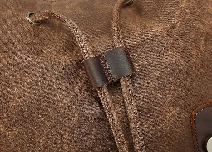 Genuine Leather Canvas waxed Backpack Travel Rucksack Laptop Bag Army Green