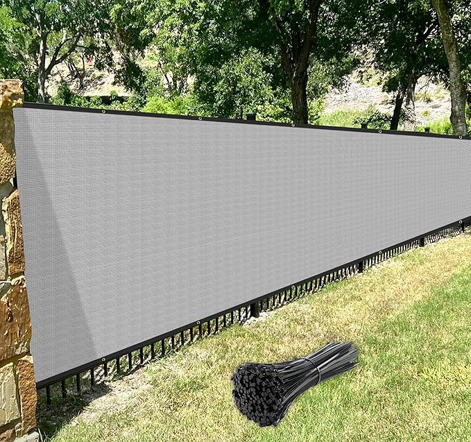 Windscreen4less Privacy Fence Screen Heavy Duty Windscreen Fencing Mesh Fabric Shade Net Cover with Brass Grommtes for Outdoor Wall Garden Yard Pool Deck, 8'x136' Light Gray