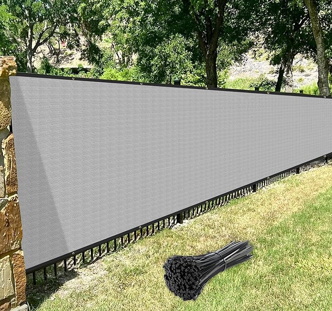 Windscreen4less Privacy Fence Screen Heavy Duty Windscreen Fencing Mesh Fabric Shade Net Cover with Brass Grommtes for Outdoor Wall Garden Yard Pool Deck, 8'x197' Light Gray