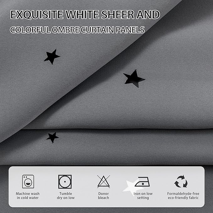 XiDi Black Out Curtains for Girls Bedroom Decor, Unicorn Curtains for Kids Room, Blackout Curtains for Living Room 72 inchs Long 34 inches Wide 2 Panel Grey