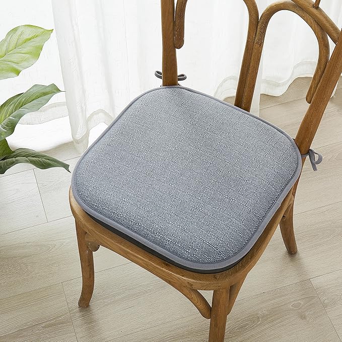 Elegant Comfort Chair Cushion Covers with Ties and Non Skid Rubber Backing-Thick Memory Foam - Soft Cushion Pad- Rounded Square Seat Cover- 16 x 16 Inches - Set of 8 Mosaic Textured Pattern, Gray
