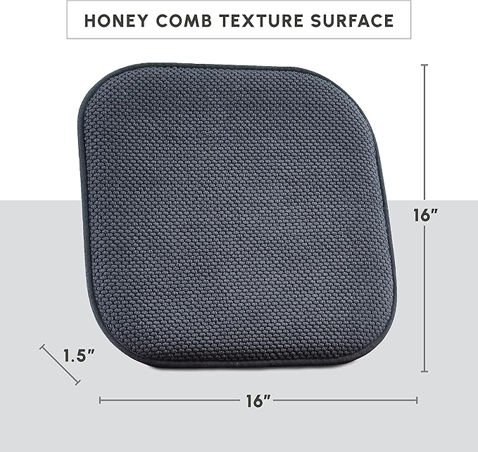 Elegant Comfort Chair Cushion Covers with Ties and Non Skid Rubber Backing-Thick Memory Foam - Soft Cushion Pad- Rounded Square Seat Cover-16 x 16 Inches- Honeycomb Textured Pattern, Set of 2, Gray