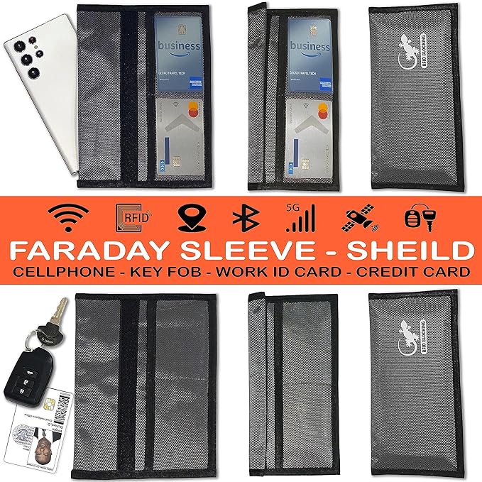Faraday Bag Anti-Tracking GPS RFID Car Key Signal Blocker Wallet Shielding Pouch Protective Case for Cell Phone Car Key FOB, Data Privacy, Electronic Device Security (DARK GREY - NYLON)