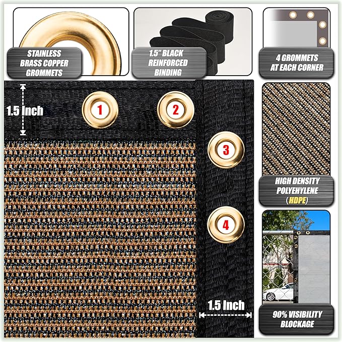 ColourTree Customized Size 6' x 110' Brown Fence Screen Privacy Screen - Commercial Grade 170 GSM - Heavy Duty - 3 Years Warranty - Cable Zip Ties Included
