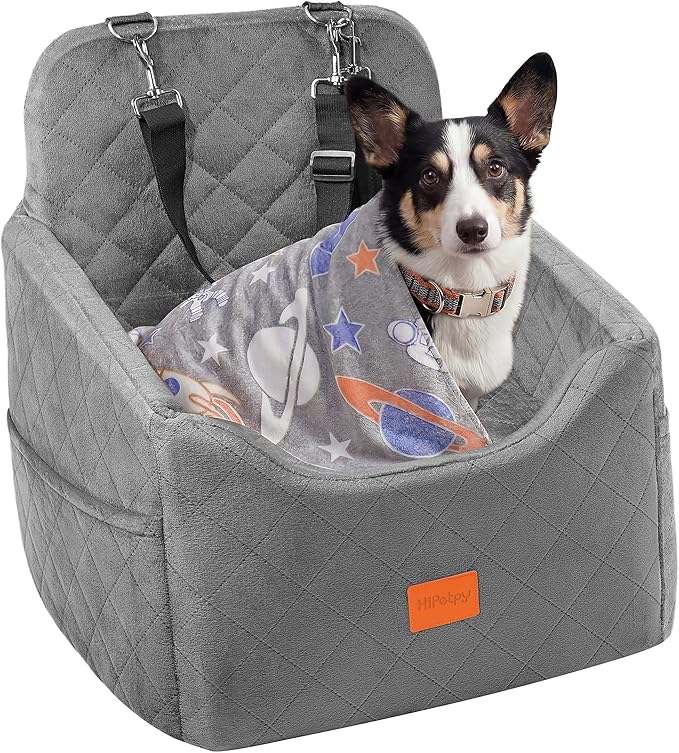 Dog Car Seat for Small Dog with Washable Mat, Memory Foam Booster Seat for Dogs Under 30lb, 6" Elevated Pet Seat with Pockets, Anti-Slip Bed for Car, Perfect for Front & Back Seats with Safety Leash