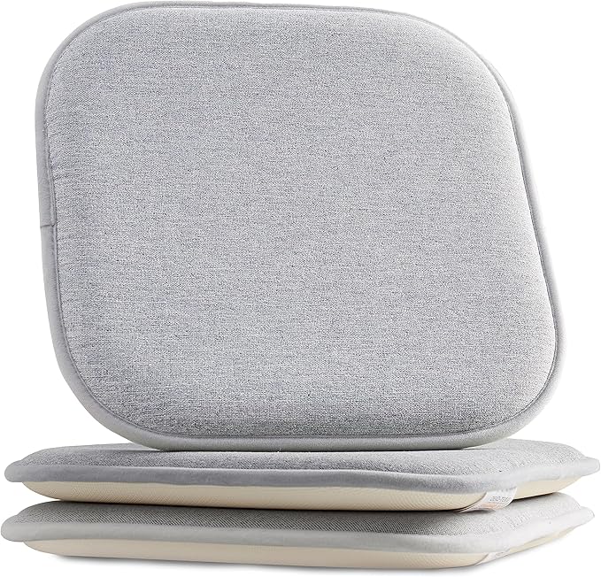 Elegant Comfort Chair Cushion Covers with Ties and Non Skid Rubber Backing-Thick Memory Foam - Soft Cushion Pad- Rounded Square Seat Cover- 16 x 16 Inches - Set of 2 Thatch Textured Pattern, Gray