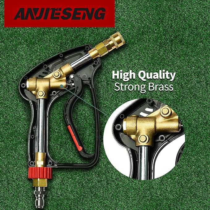 Stubby Pressure Washer Gun with 360° Swivel, 5000 PSI Short Power Washer Gun, 3/8" Quick Connect & M22-14 Fitting, Pressure Washer Spray Gun for Foam Cannon, Car Washing & Detailing