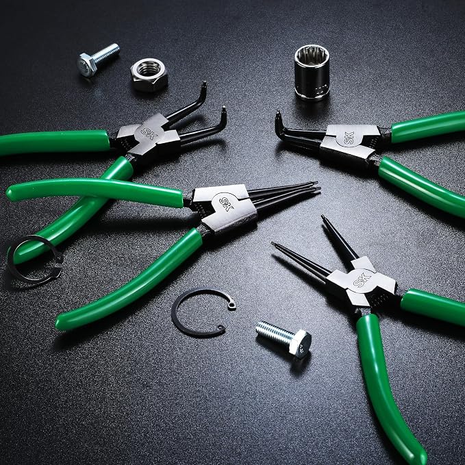 SK 7-Inch Snap Ring Pliers, External Circlip Pliers with Straight Jaw, Tip Diameter 0.07'', Premium CR-V Steel
