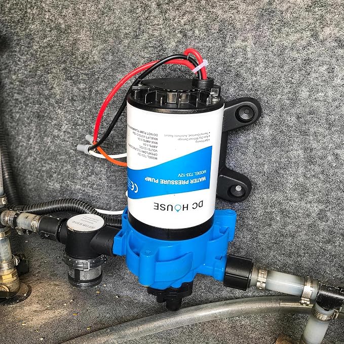 DC HOUSE 33 Series 12V RV Water Pump 3.5GPM 45PSI, 3-Chamber Diaphragm Pump with Built-in Pressure Switch, Quiet Self-Priming Demand Pump for Camper, Boat, Cabin, Off-Grid System