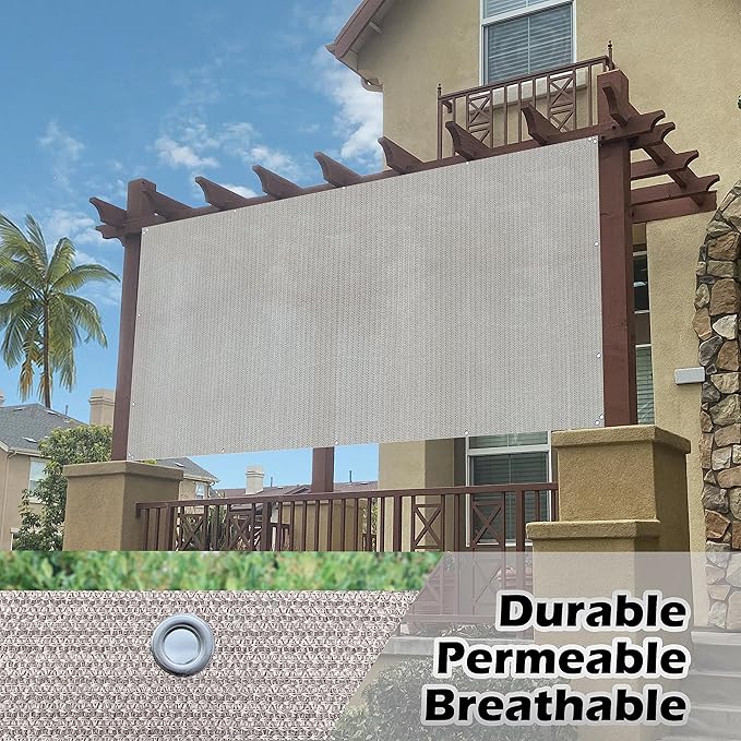 Alion Home Sun Shade Privacy Panel with Grommets and Hems on 4 Sides for Patio, Awning, Window, Pergola or Gazebo. Smoke Tan(16' X 6')