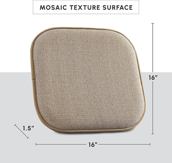 Elegant Comfort Chair Cushion Covers with Ties and Non Skid Rubber Backing-Thick Memory Foam - Soft Cushion Pad- Rounded Square Seat Cover- 16 x 16 Inches - Set of 8 Mosaic Textured Pattern, Taupe