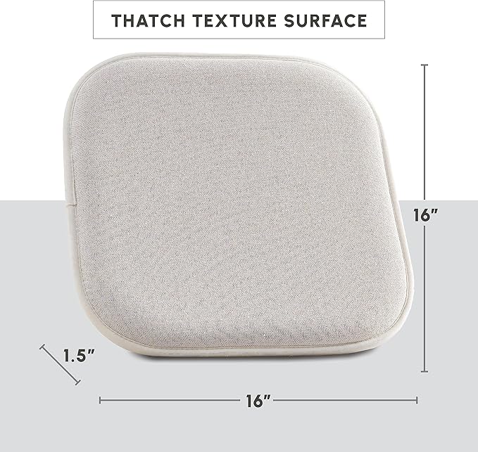 Elegant Comfort Chair Cushion Covers with Ties and Non Skid Rubber Backing-Thick Memory Foam - Soft Cushion Pad- Rounded Square Seat Cover- 16 x 16 Inches - Set of 4 Thatch Textured Pattern, Cream