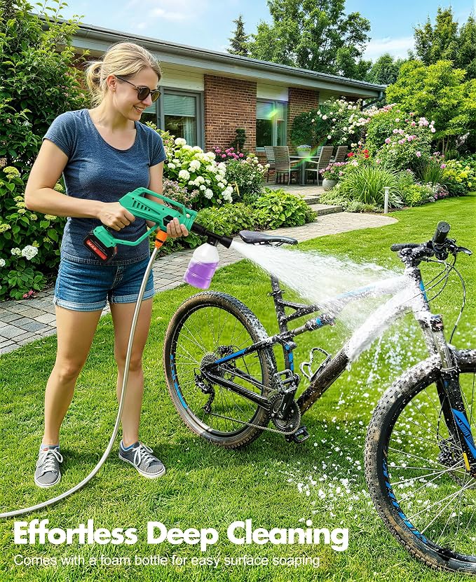 DeeprClean Cordless Car Washer with 6-in-1 Nozzle, Portable Vehicle Cleaning Tool with Brushless Motor |3 Adjustable Levels & Battery Display | Lightweight Spray Tool for Car, Patio Outdoor Use-Green