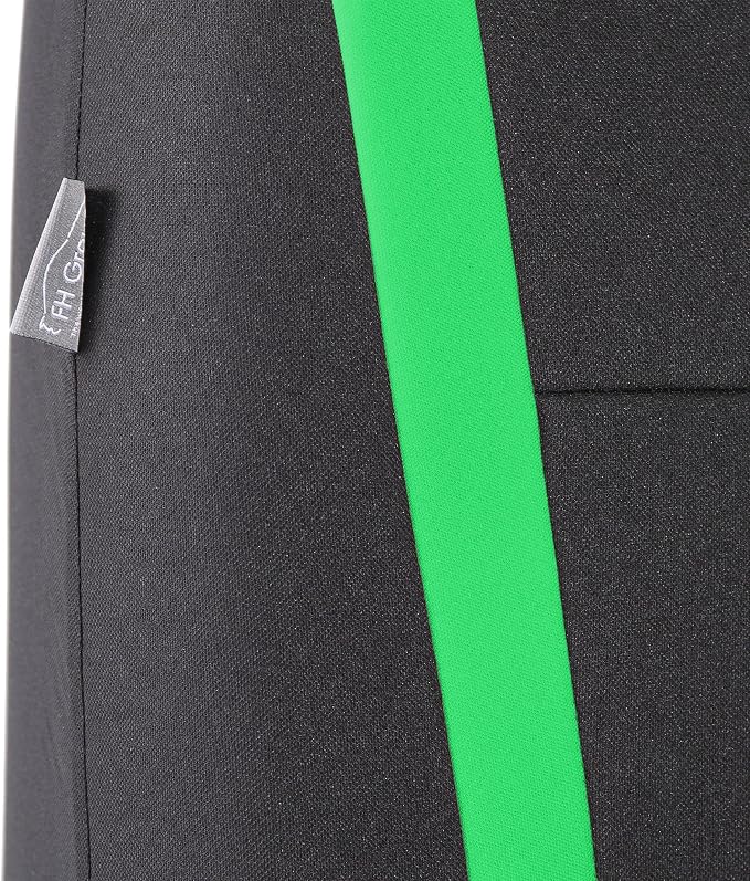 FH Group Automotive Seat Covers Unique Flat Cloth Green Full Set, Combo Steering Wheel Cover and Seat Belt Pads Rear Solid Bench Universal Fit for Vans Cars Trucks and SUV Interior Accessories