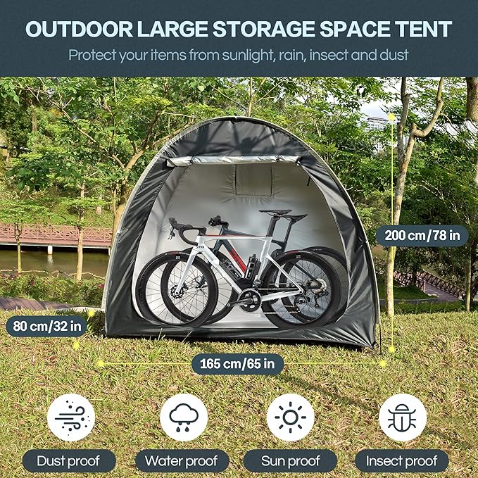 Bike Storage Tent, Anti-Dust Waterproof Bicycle Tent, Portable Bike Storage Tent for 3-4 Bikes, Foldable Bike Shelter for Garden, Camping, Outdoor - Grayish Green