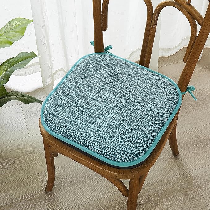 Elegant Comfort Chair Cushion Covers with Ties and Non Skid Rubber Backing-Thick Memory Foam - Soft Cushion Pad- Rounded Square Seat Cover- 16 x 16 Inches - Set of 8 Mosaic Textured Pattern, Aqua