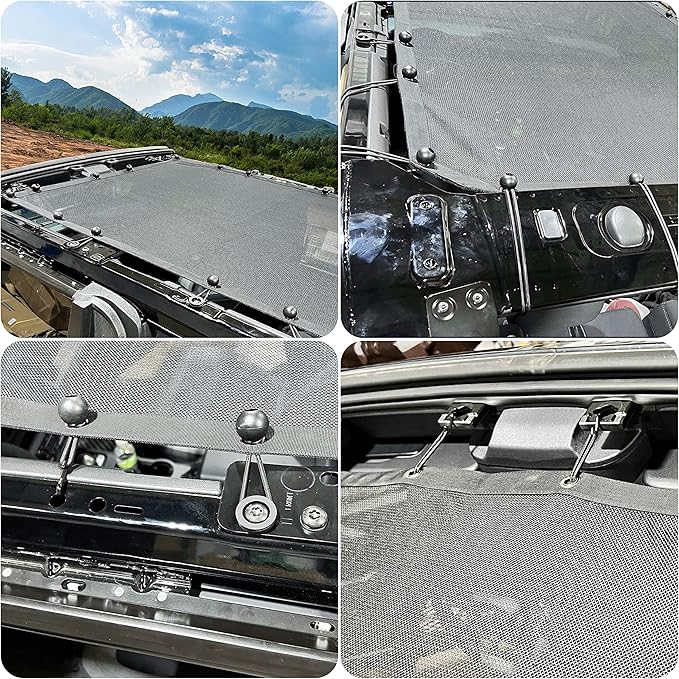 sukemichi 2 Door Sunshade for Ford Bronco,Mesh Sun Shade Bikini Top Cover Bimini Top for Ford Bronco Accessories 2021 2022 2023 2024 2025 2026 2 Door - Blocks UV, Wind, Noise(Black)