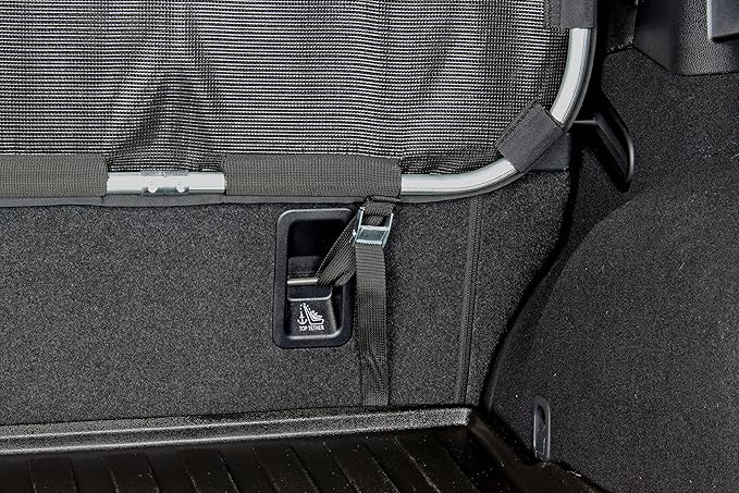 Bushwhacker Cargo Area Dog Barrier for CUV & Mid-Sized SUV 46" Wide Hatchback Pet Divider Crossover Vehicle Car Net Mesh Travel Back Seat Barricade Partition Gate Restraint Fence Trunk Shield
