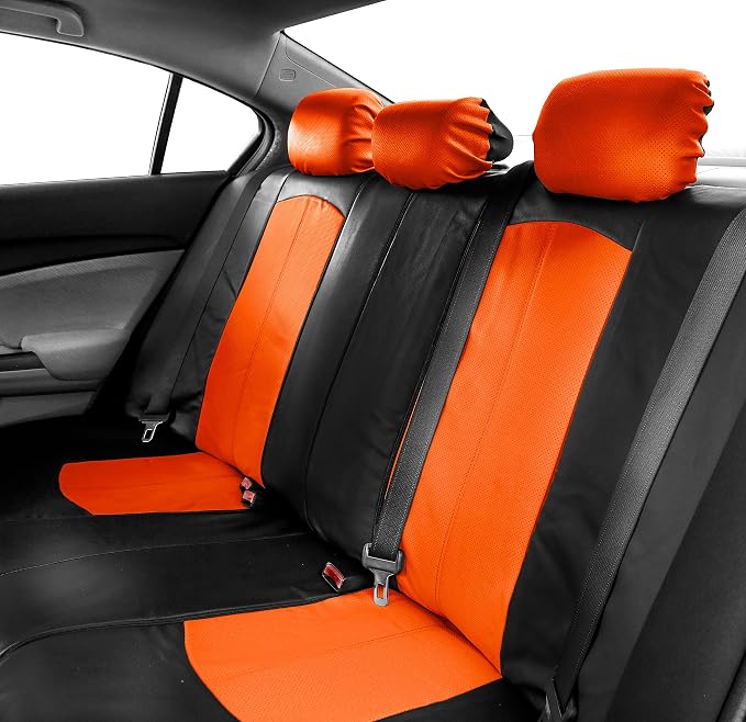 FH Group Automotive Seat Cover Highest Grade Faux Leather Orange Black Full Set, Combo Car Seat Cover Design Airbag Compatible Split Bench Tan Car Seat Cover Interior Accessories Universal Fit SUV