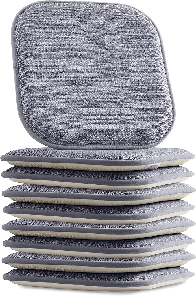 Elegant Comfort Chair Cushion Covers with Ties and Non Skid Rubber Backing-Thick Memory Foam - Soft Cushion Pad- Rounded Square Seat Cover- 16 x 16 Inches - Set of 8 Mosaic Textured Pattern, Gray